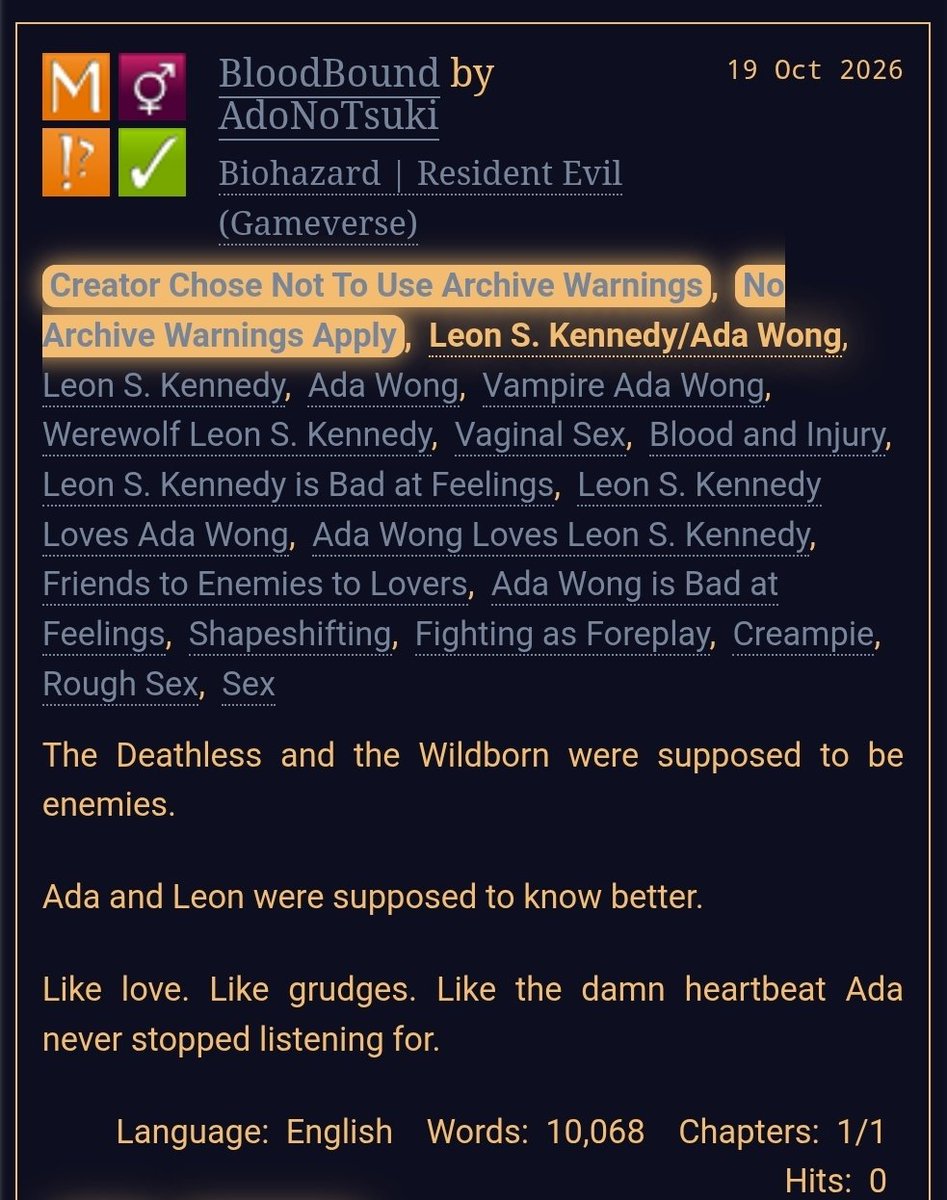 AdoNoTsuki's tweet photo. 𐙚⋆.˚ — HELLOO, as promised many moons ago, a halloween #aeon #fanfic

⊹ ࣪ ˖ - "BloodBound" featuring Vampire!Ada and Werewolf!Leon. Now on #ao3

⊹ ࣪ ˖ ▸ Link:
https://t.co/yaq0lAbZ8I

#REBHFun #ResidentEvilBiohazard https://t.co/yoDXlstqDW