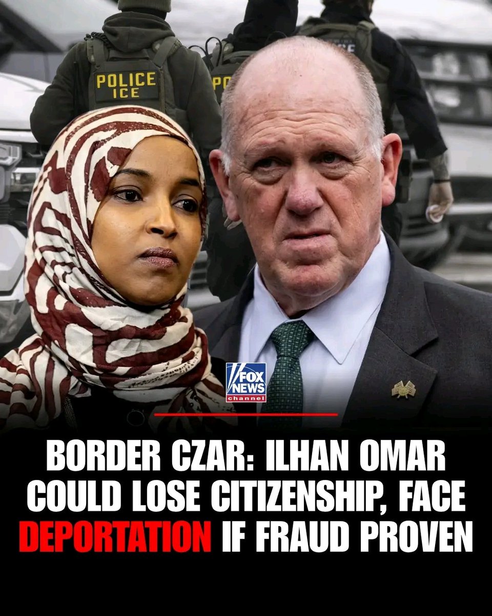 Tammybruce0's tweet photo. Border czar Tom Homan says Rep. Ilhan Omar could lose her U.S. citizenship and face deportation if investigators prove she committed immigration fraud.

Homan says there is a legal process to revoke citizenship obtained through fraud, adding, "If she violated the law, then she'l https://t.co/1ccDnZEvGC