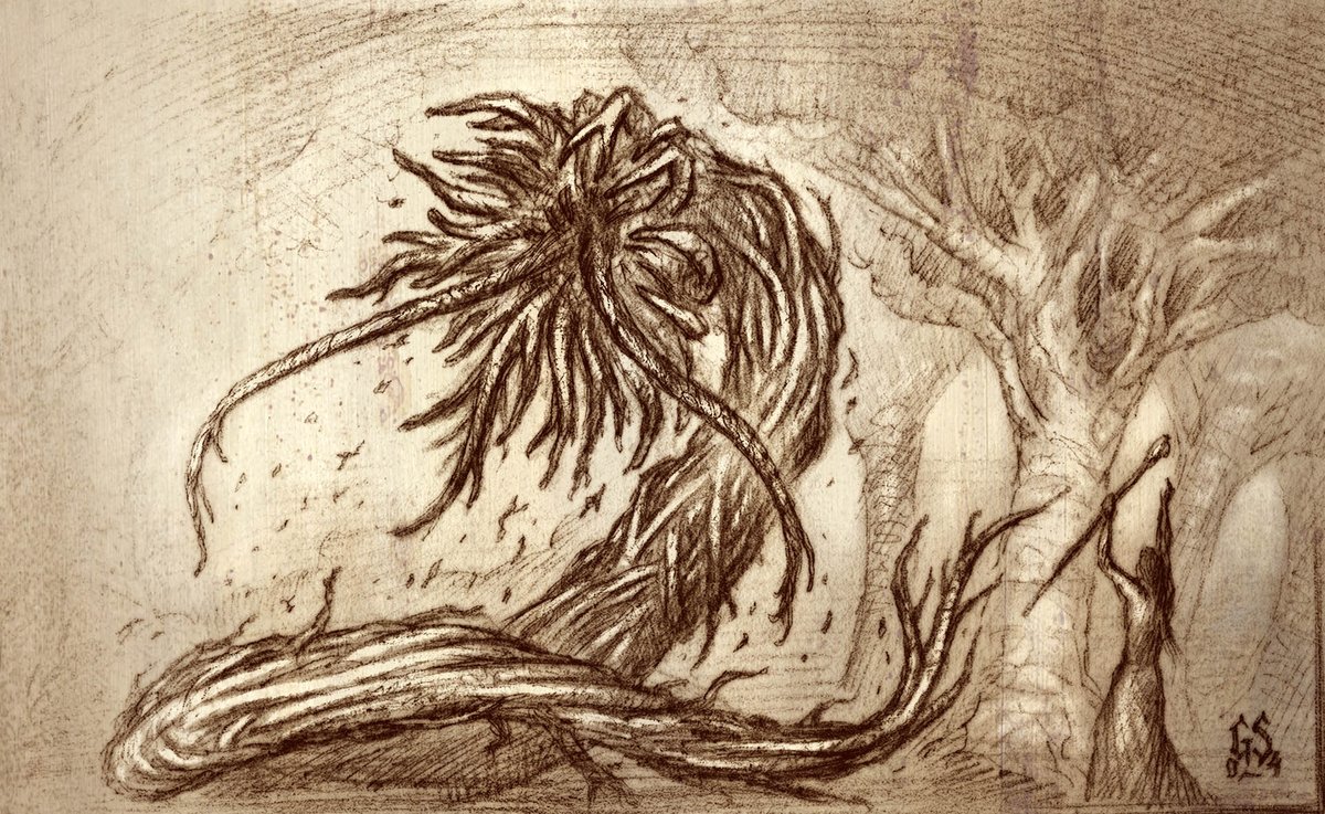 Tayghettan's tweet photo. Black Root Child, or "Cthonians are all meaty and disgusting and wonderful, but what if they were made of.. roots?" https://t.co/H1QiIK8XRZ