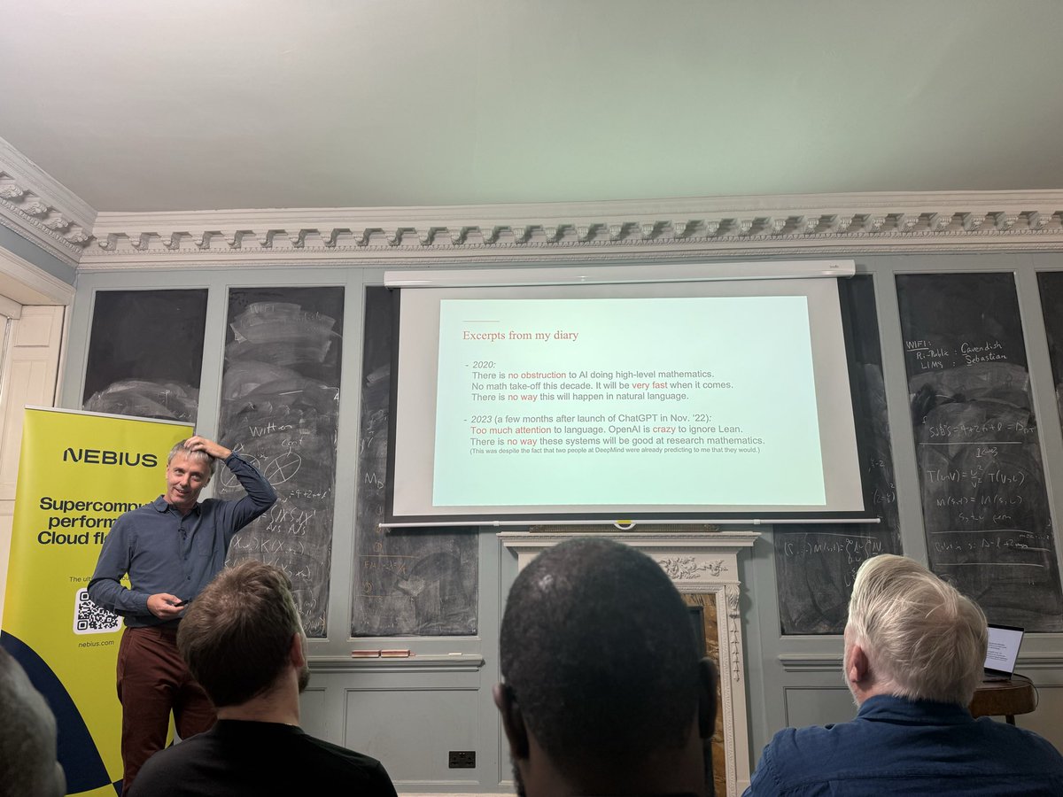timjmoy's tweet photo. Great day at @london_inst with my colleague Justin Tan pondering the future of mathematics. Featuring an erudite talk by fellow Australian Geordie Williamson and excellent interviewing by @Ananyo https://t.co/MreKNuo3SC