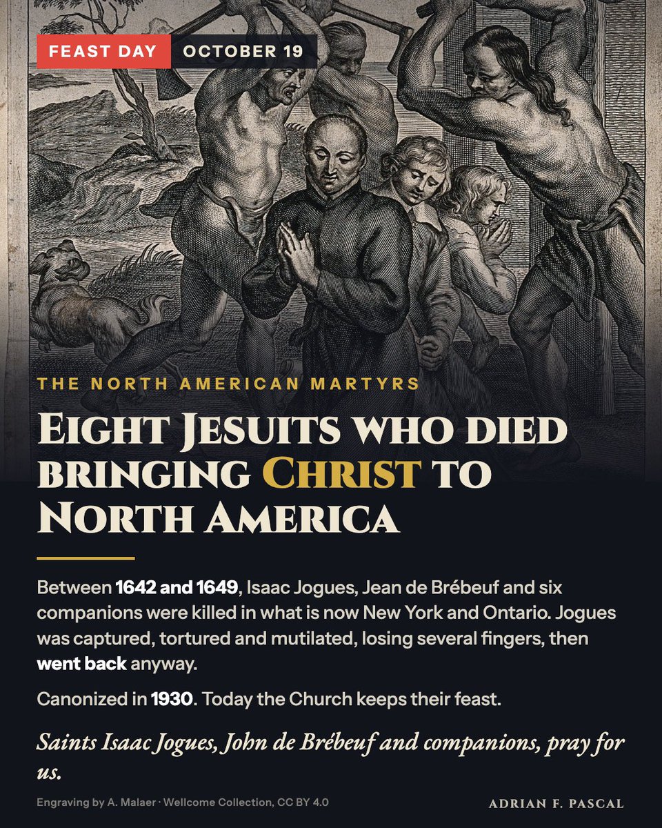 AdrianFPascal's tweet photo. The North American Martyrs: Today is their feast day. Isaac Jogues, Jean de Brébeuf, and six other Jesuits were killed between 1642 and 1649. https://t.co/yyZAOTYWlO