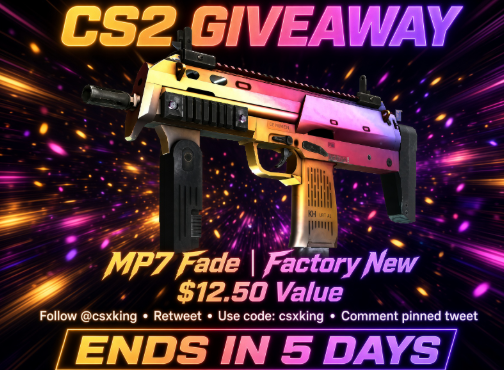 Destructum's tweet photo. 🔑Sponsored By @csxking 🔑

👉12.50$ MP7 Fade Factory New

✅Follow @csxking , Retweet
☑️Use code CSXKING on UPG
https://t.co/EWLadCoEPt (Show proof-Full page) 
🚨You can join a 200$ giveaway knife by depositing with code XKINGW

⏰5 Days
#CS2 #CS2GIVEAWAY #CSGO https://t.co/JKDaXICDco