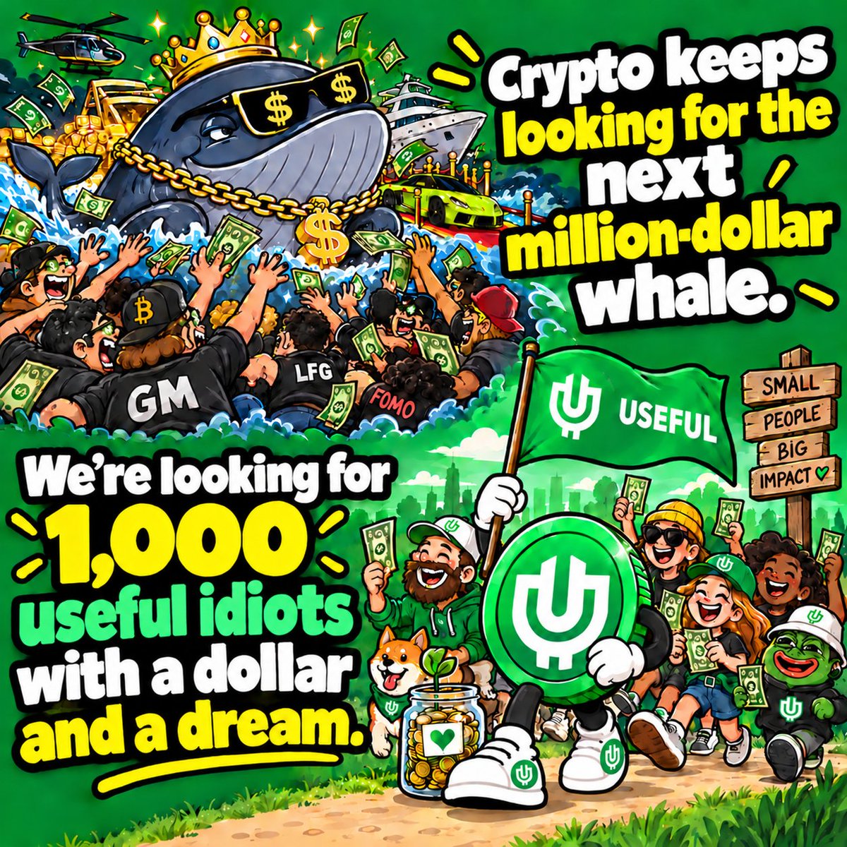 usefulcoin_fi's tweet photo. $USELESS is waiting for another millionaire to adopt it.

$USEFUL is looking for 1,000 everyday legends with a dollar and a dangerously optimistic attitude.

One needs a sugar daddy.
The other needs useful idiots. 🟢 https://t.co/CgrMxF461e
