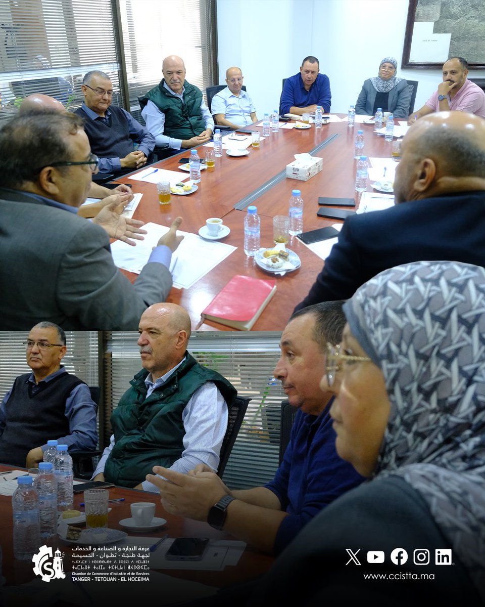 CCISTTA's tweet photo. انعقد بمقر غرفة التجارة والصناعة والخدمات بجهة طنجة تطوان الحسيمة صباح يوم الإثنين 19 أكتوبر 2026، اجتماع عمل دوري للجنة الشؤون الاقتصادية والاجتماعية، خصص لتدارس عدد من الملفات الحيوية المدرجة في جدول أعمالها برسم السنة الجارية. https://t.co/Mb7IXT8i1P