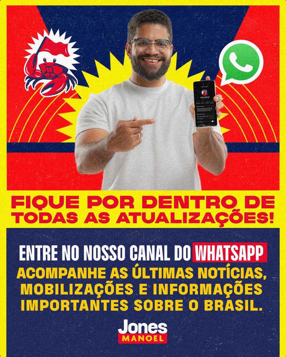 jonesmanoel_PE's tweet photo. Camaradas, chega junto no nosso canal do WhatsApp! Todos os dias, compartilhamos conteúdos, atualizações, notícias e informações sobre o Brasil e as mobilizações dessa reta final das eleições. Fique por dentro de tudo!

Entra lá e compartilha o link com todo mundo que você conhece: https://t.co/iozvI5WtzX
