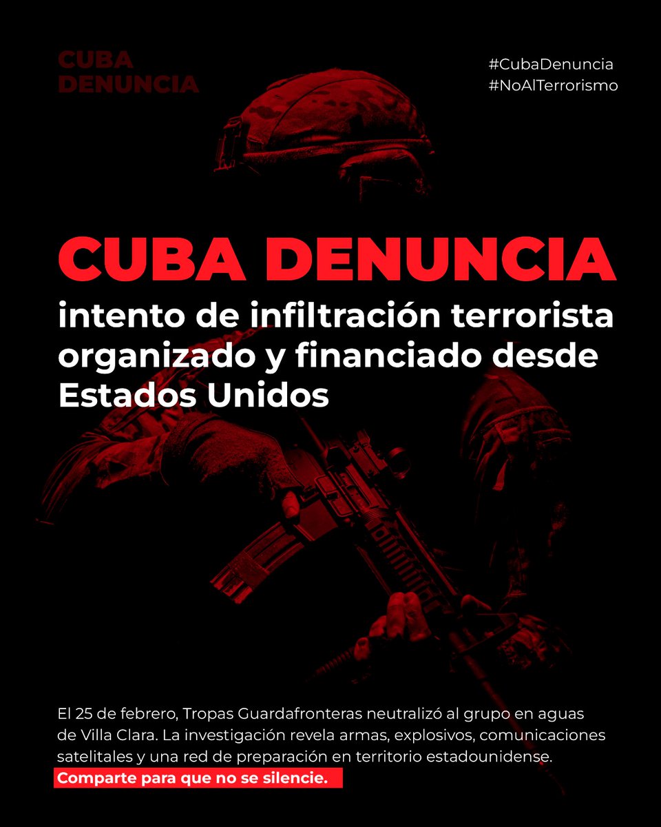 DrRobertoMOjeda's tweet photo. Nuevamente se demuestra cómo desde EE. UU. se auspician y financian las más macabras acciones contra el pueblo de #Cuba. Nuestra postura es clara: máxima alerta y unidad frente a los planes terroristas que anhelan sembrar el caos. #CubaDenuncia #NoAlTerrorismo https://t.co/u0s3e9ku1Z