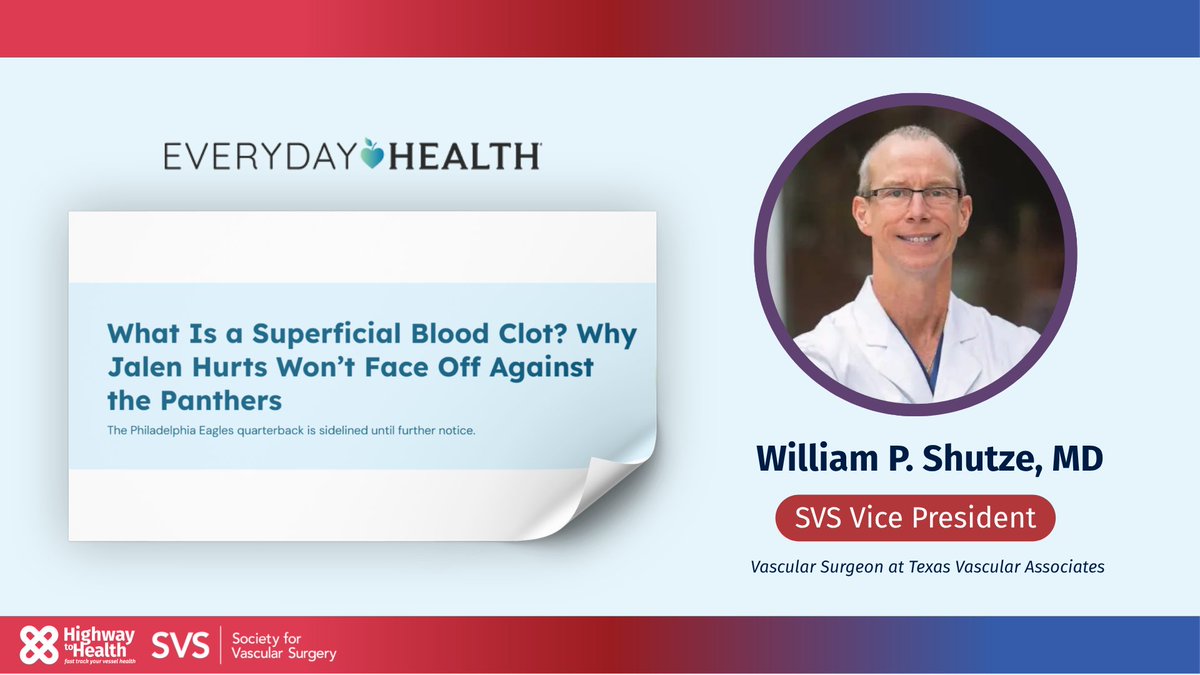 VascularSVS's tweet photo. NFL quarterback Jalen Hurts’ blood clot diagnosis is spotlighting vascular health. SVS Vice President Dr. @ShutzeW told @EverydayHealth, “You can often feel the superficial clot in the vein under your fingers, like a really hard worm.” https://t.co/J5MJUKFAx7 #HighwaytoHealth https://t.co/u78o1knOLb