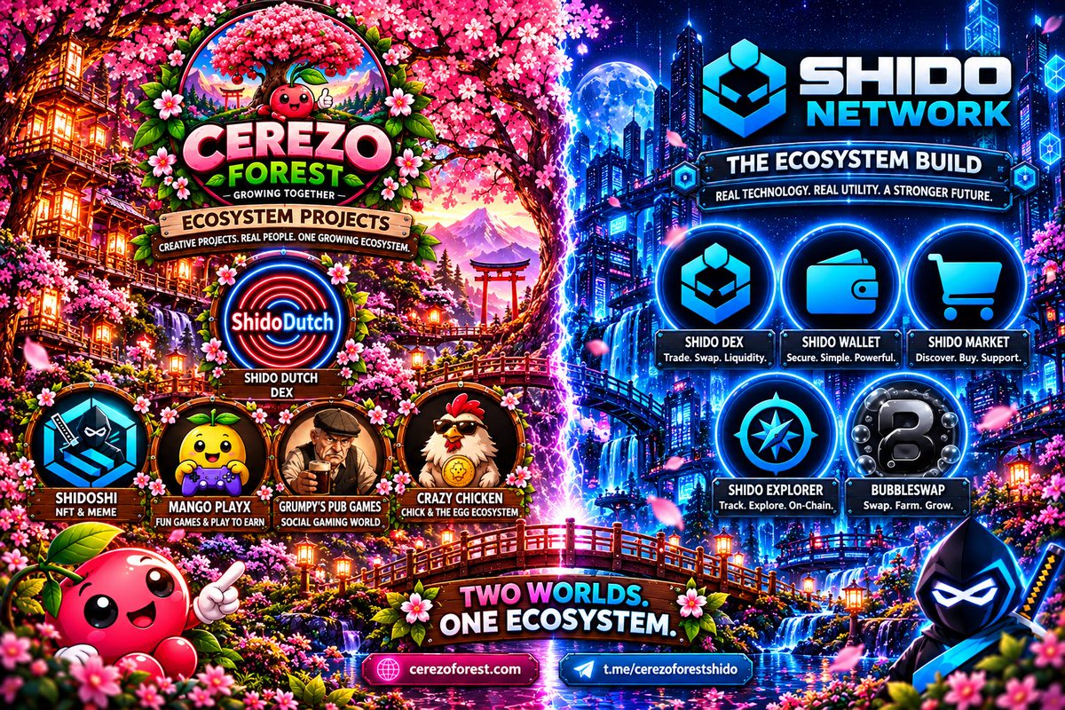 CerezoForest's tweet photo. @Blxme 🌳🍒 One community. One growing ecosystem. 🔵

From gaming 🎮 and memes 😂 to NFTs 🥷, DEXs 🔄 and the tools powering Shido

🥭 @mangoplayx
🐔 @chick_shi20
🍺 @GrumpyOldGit25
🥷 @shidoshi_shi20
🔴 @shidoDutch

🔵 https://t.co/oSlQ87g2LY
💬 https://t.co/ldpvQLhtEc https://t.co/jAHlfej0uu