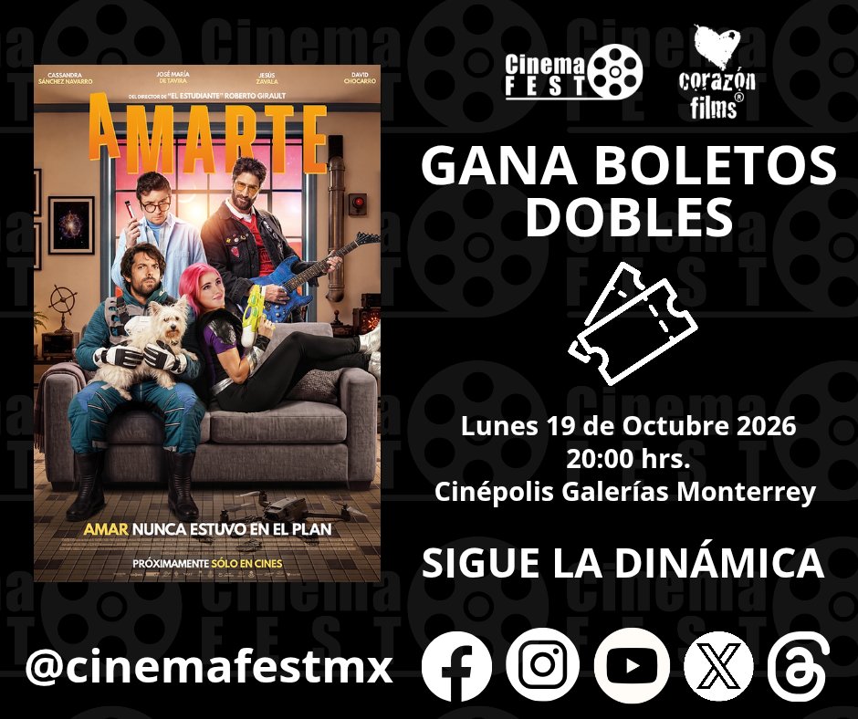 cinemafestmx's tweet photo. Ve a mi FACEBOOK y participa para ganar un boleto doble. 🎟 🎬 

#cinemafestmx #amarte #corazónfilms #boletos #giveaway @CorazonFilms https://t.co/q6PjoxIuCt