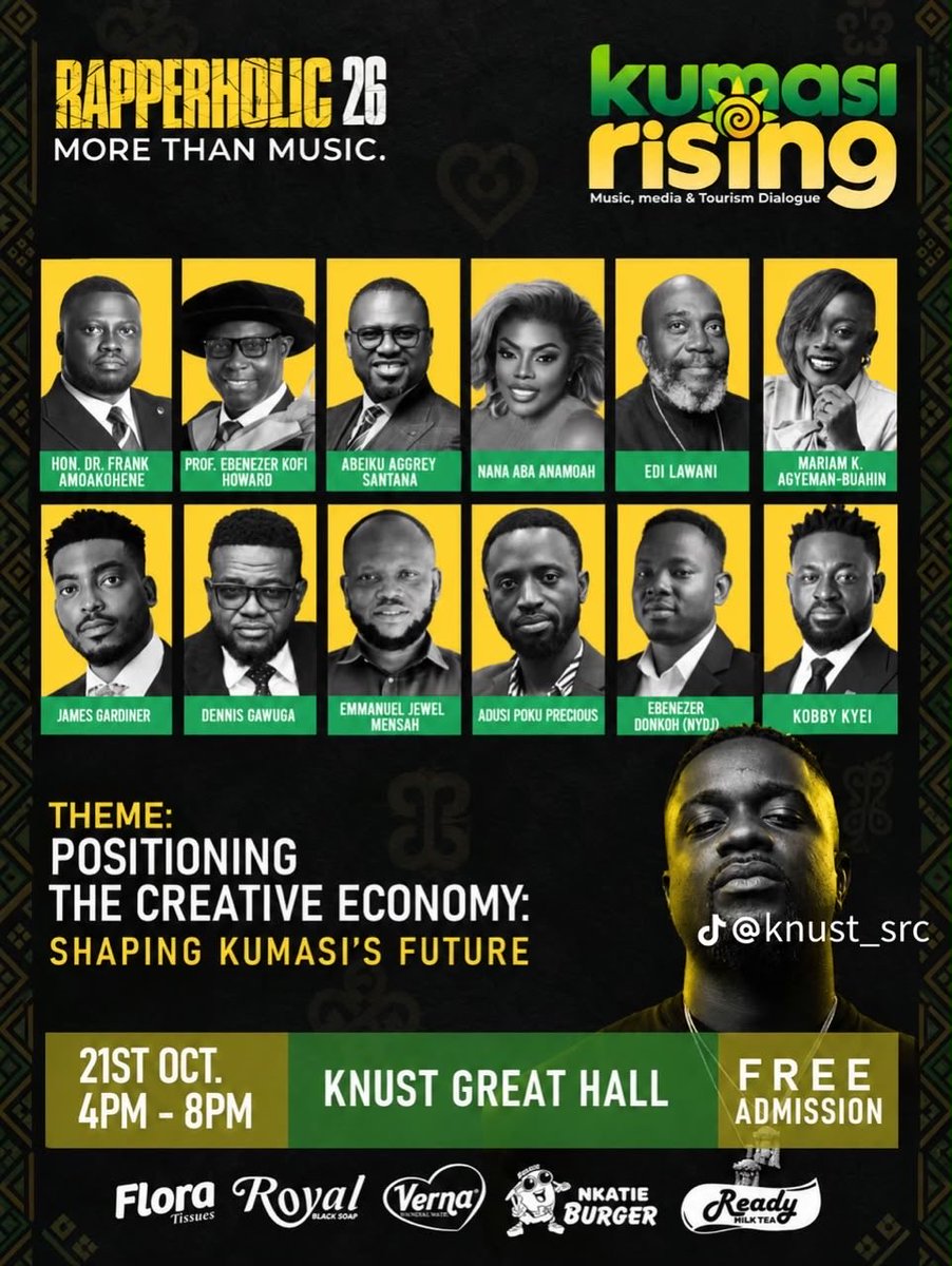 ALFRED01647's tweet photo. Ei, if you miss this, who you go blame? ๐ Great Hall, KNUST, this Wednesday! #KumasiRising #RapperholicSymposium #Rapperholic26Kumasi https://t.co/ed8uy4AaeV