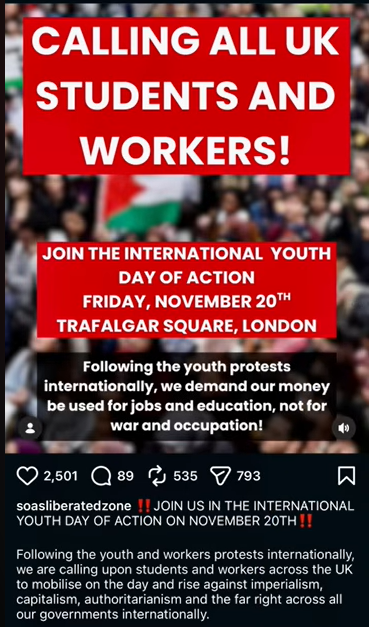 Maximil86429959's tweet photo. Well imagine my shock! (not)🤦‍♂️

Student protests are coming to London.

Note the flag in the picture, that should tell you all that you need to know about the type of students involved in this.🤡👇👇👇 https://t.co/RO7bYvGHpC