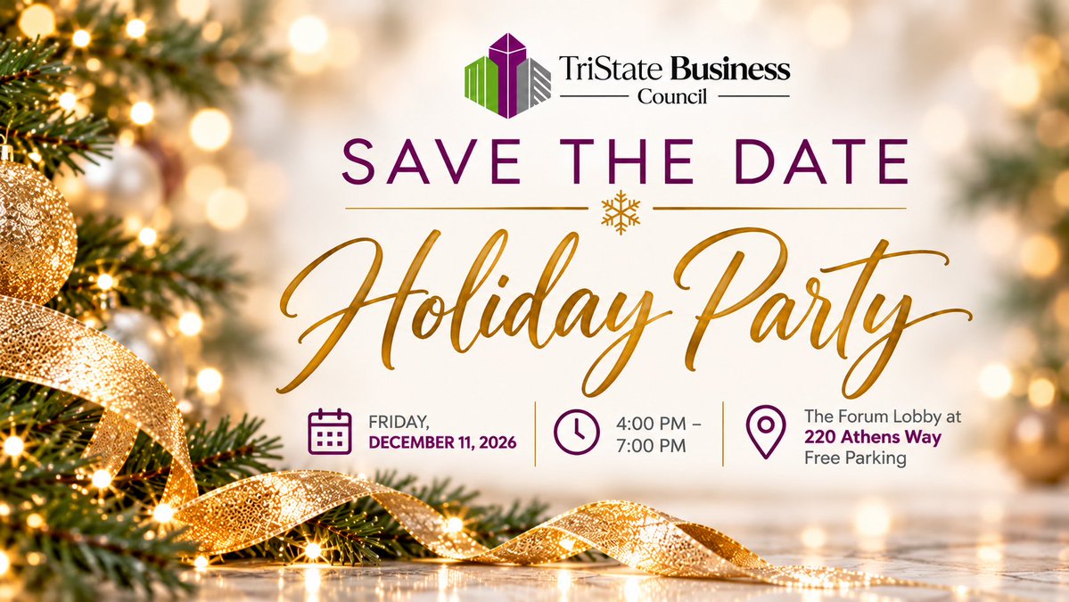 TriStateMSDC's tweet photo. Save the date! 🎉
 
The 2026 TSBC Holiday Party is Friday, Dec. 11 from 4–7 PM.
 
Join us as we celebrate another year of connection, partnership &amp; business growth.
 
More details coming soon.
 
#TSBCHolidayParty #SaveTheDate https://t.co/mfXZjcnWTC