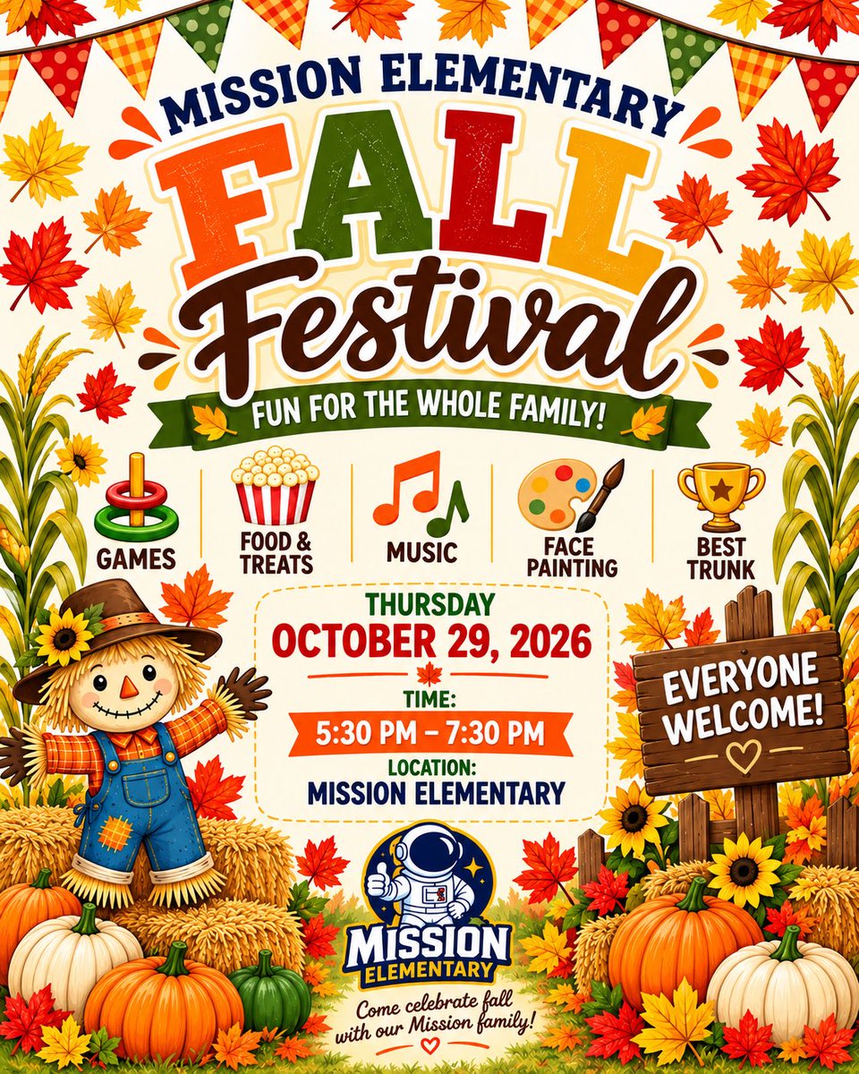 MissionPTO's tweet photo. 🚀🎃💙 MISSION ELEMENTARY FALL FESTIVAL! 💙🎃🚀

Get ready for a spooktacular evening of fun! 👻🍂 Join us for Mission Elementary’s Fall Festival! Bring your family, invite your friends, and come enjoy a night full of fall fun and school spirit! 🧡 https://t.co/npO4IcrWOi