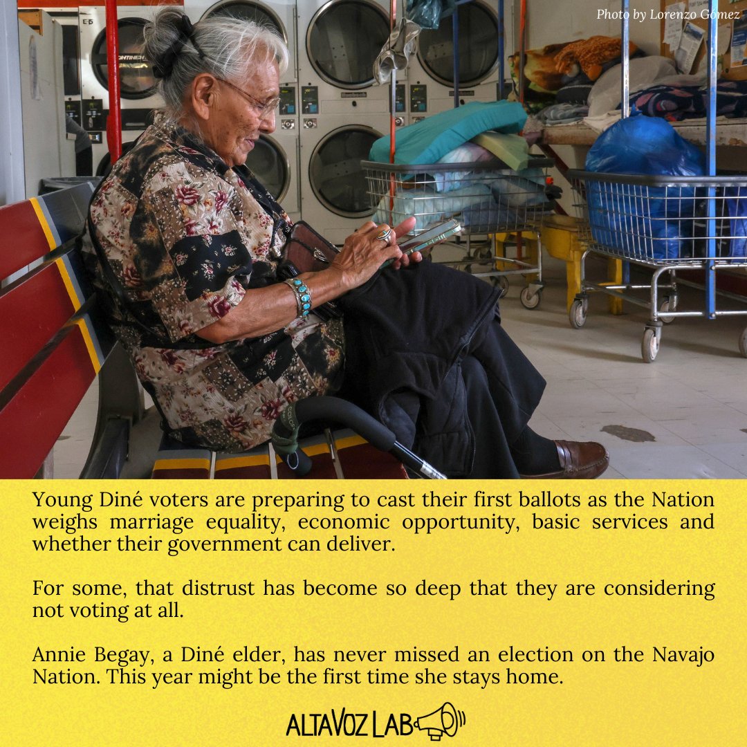 Altavoz_Lab's tweet photo. "What's the Point?" Lorenzo Gomez's story for LookOut explores Diné voters' views on trust, representation, health care, jobs and the future of their communities across the Navajo Nation. 

Funded by Altavoz Lab’s Community Journalist Fellowship:https://t.co/7ryTSGeet5

#Election https://t.co/g4eCFbcUzE