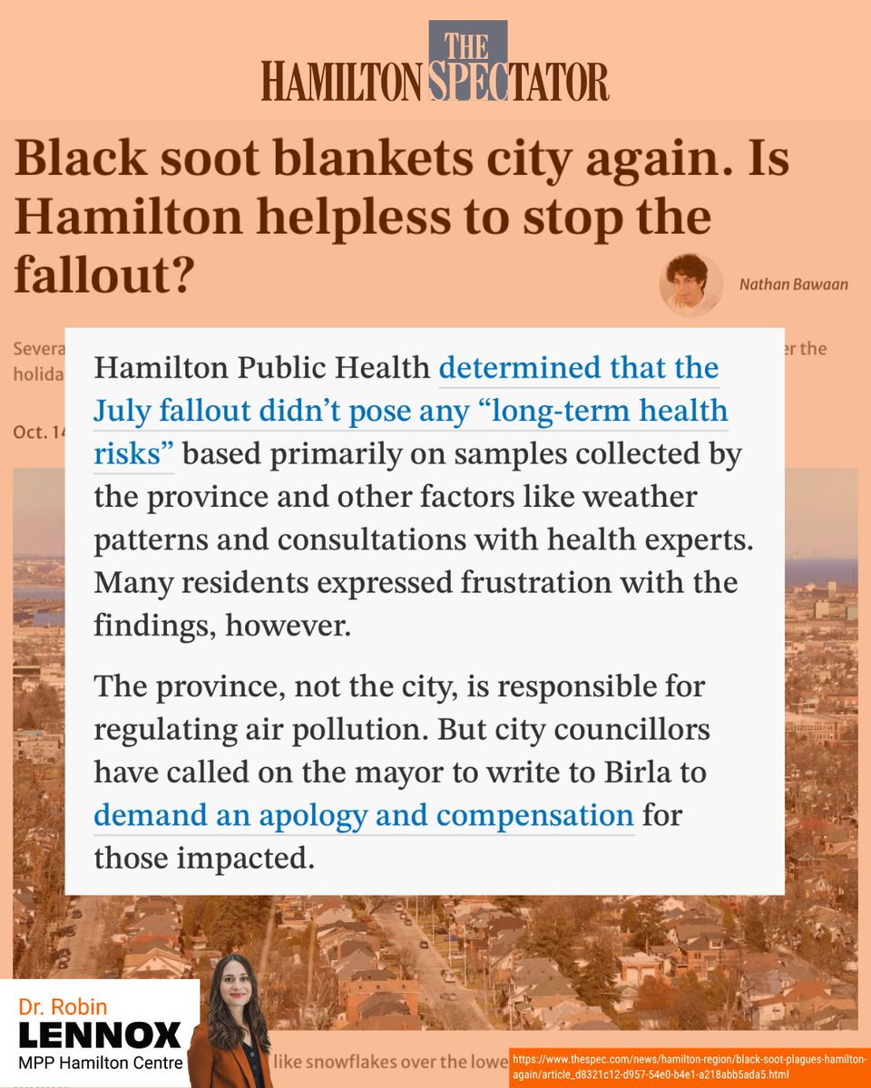 RobinLennox's tweet photo. Hamilton deserves clean air. It’s that simple.

The province shouldn’t wait to hear from residents (again) that they are seeing more black soot on their homes, their children, or their pets.

#blacksoot https://t.co/ECLLTE3LbM