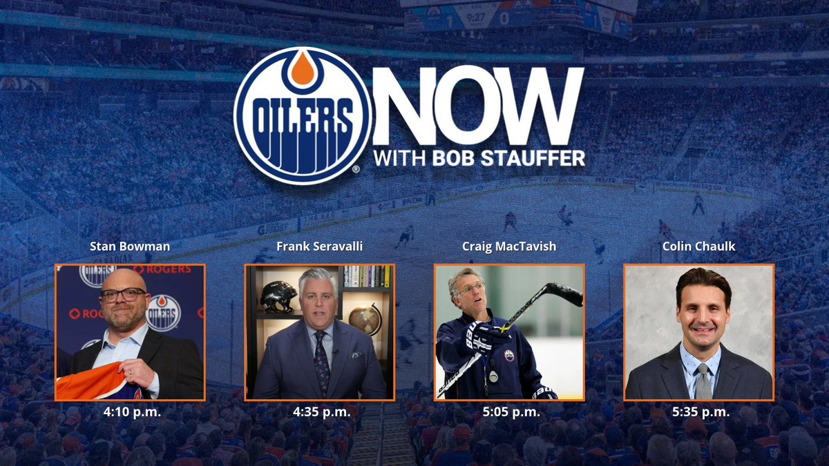 OilersNow's tweet photo. Today with @Bob_Stauffer from 4-6 p.m. MT on @CHED880 📻

4:10 @EdmontonOilers General Manager Stan Bowman

4:35 Frankly Hockey's @frank_seravalli 

5:05 Craig MacTavish for ConTrac Equipment LTD.

5:35 @Condors Head Coach Colin Chaulk

Text us at 780-451-8800📲

👂👇
https://t.co/5fSAmEaNzP