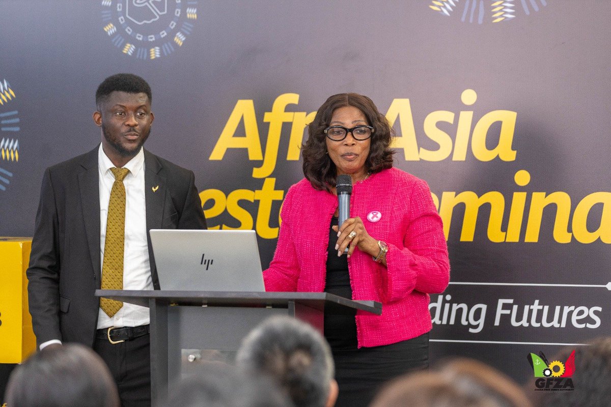 GHANAFREEZONES1's tweet photo. Attracting Asian Investment: GFZA Highlights Investment Opportunities at GCB Afro-Asia Investor Seminar 2026 

The Ghana Free Zones Authority (GFZA) showcased Ghana’s investment potential and competitive Free Zones incentives at the GCB Afro-Asia Investor Seminar 2026, held on 19th October 2026 under the theme “Bridging Markets, Building Futures.” 

Representing the Authority, Dr. Mrs. Patience Agbleze Acorlor, Director of Corporate Affairs, PR & Aftercare, highlighted investment opportunities and incentives available to businesses seeking to establish, expand and access regional and global markets through Ghana. 

The seminar also featured presentations on emerging investment opportunities and key changes introduced under the new Ghana Investment Promotion Authority (GIPA) Act, providing participants with valuable insights into Ghana’s evolving investment landscape
The engagement reinforced GFZA’s commitment to strengthening Ghana–Asia investment partnerships, attracting high-value investments and driving export-led industrialization and sustainable job creation. 

Issued by Corporate Affairs, PR & Aftercare Department, GFZA.
#gfza #exports #investments #trade #JobCreation  #GCB @MotiGhana @GCBBankPLC