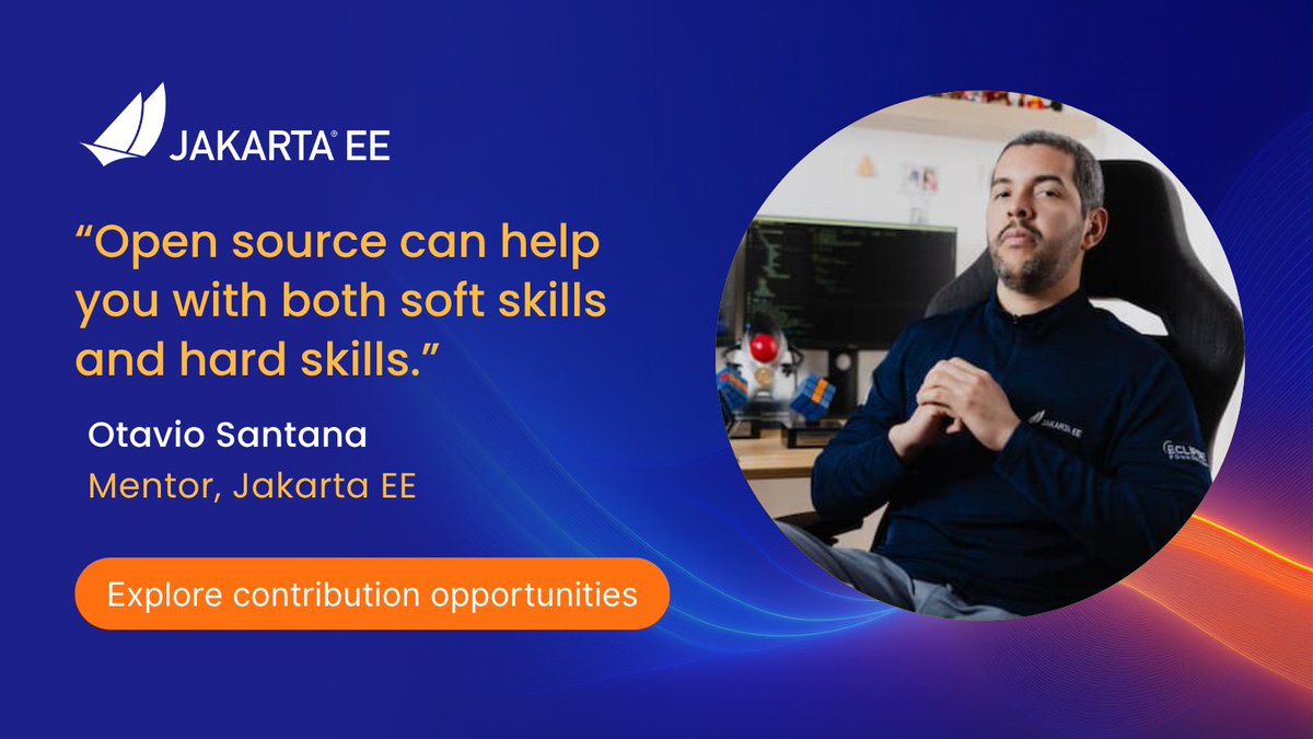 JakartaEE's tweet photo. Open source contribution can help you develop more than technical expertise.

In this video, @otaviojava explains how activities such as presenting, writing, collaborating, and participating in community discussions can help strengthen the communication skills that are essential for career growth.

🎥 Watch the full video: https://t.co/aKOSwUhUiC 

Explore ways to contribute to Jakarta EE: https://t.co/xtc4aN6C4e 

#EnterpriseJava #AgenticAI #CareerDevelopment