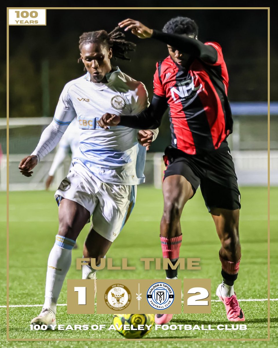 AveleyFC's tweet photo. Full Time: Aveley 1-2 Maldon &amp; Tiptree

Millers defeated at home after a late corner was scored by Eastman.

We go again on Saturday in the FA Trophy at home to Carshalton.  

#BackTheMillers | #TogetherAveley https://t.co/e1MNiVUNJs