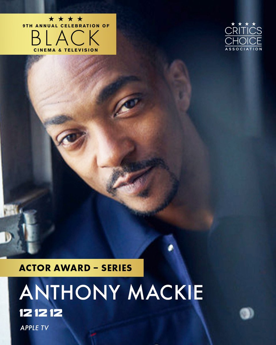CriticsChoice's tweet photo. Congratulations to Anthony Mackie! ✨ 
The Emmy Award nominee will receive the Actor Award – Series at the 9th Annual Critics Choice Celebration of Black Cinema & Television for his work in @AppleTV’s upcoming series “12 12 12,” which he also executive produces.

🏆The 9th Annual Critics Choice Celebration of Black Cinema & Television takes place Monday, November 16, 2026, in Los Angeles!

Follow @ccblackcinema for all the BTS.
#CriticsChoice #CelebrateBlackCinema #AnthonyMackie  #AppleTV