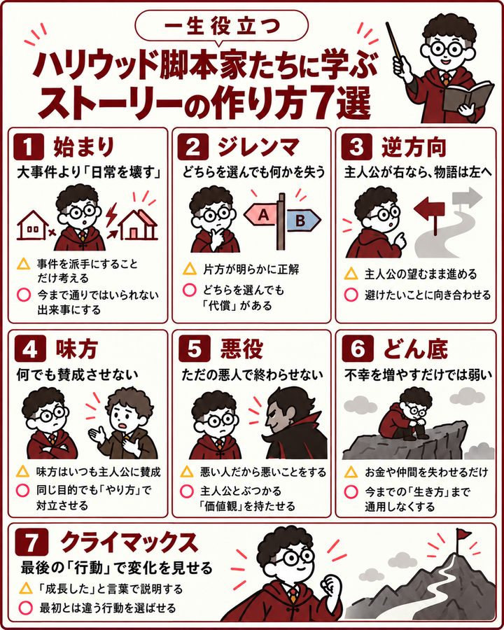 appleApple721's tweet photo. 【永久保存版】ハリウッド脚本家たちに学ぶ「ストーリーの作り方」7選。

どれも物語を作るときに役立つ考え方です。よければ活用してみてください！ https://t.co/1LyLhT9F8b