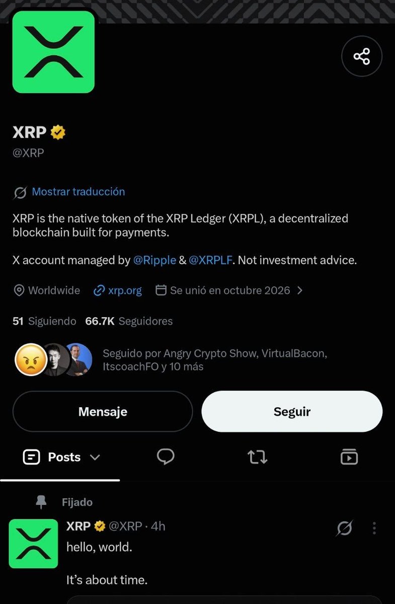 techconcatalina's tweet photo. 🔥BREAKING🔥

🧨Ripple acaba de crear una NUEVA cuenta de X dedicada a $XRP y el XRP Ledger.

👀La cuenta es @XRP y se creó hace apenas unas HORAS. https://t.co/vKcgvil9Cu