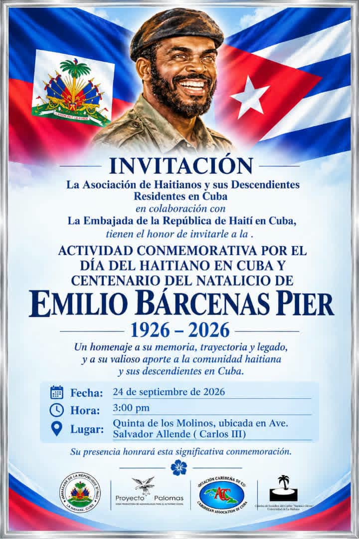 EmbaCuba_Haiti's tweet photo. L'Ambassade de Cuba en Haïti salue les descendants d'Haïtiens à Cuba qui ont récemment organisé une activité à l'occasion du centenaire de la naissance d'Emilio Bárcenas Pierre, courageux fils de descendants haïtiens qui a combattu  pour la libération de Cuba https://t.co/HqhhLTG9mt