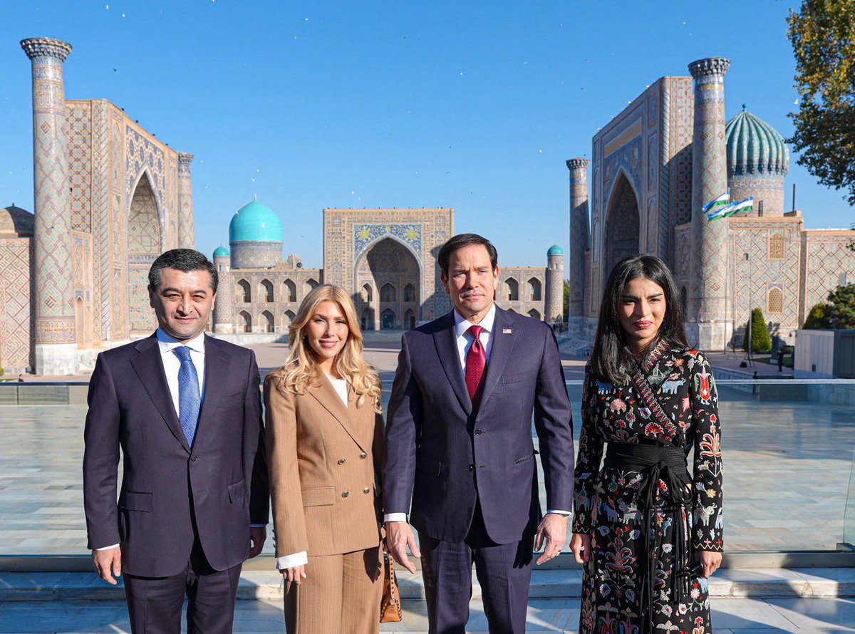 MarioNawfal's tweet photo. 🇺🇸🇺🇿 Marco Rubio is in Uzbekistan telling Central Asia the U.S. wants more business

He's in Samarkand’s historic Registan Square with his wife, the old Silk Road city; he called it the perfect setting to strengthen economic relations.

The trip brings together five Central Asian foreign ministers and a large U.S. business delegation to pursue commercial deals in a region where China dominates trade.

Source: Marco Rubio (X) / Writer: Lucas
