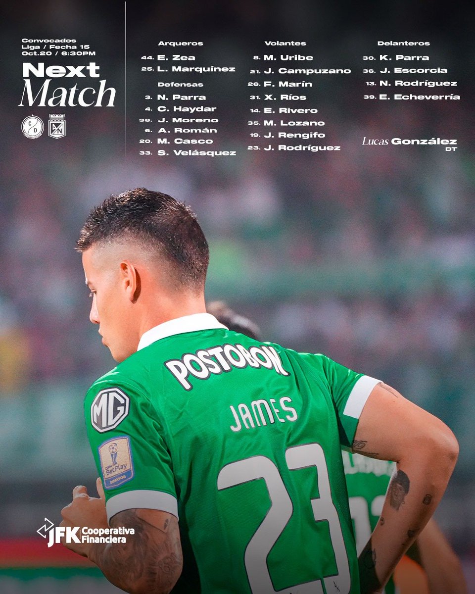 MiVerdeQuerido_'s tweet photo. Convocados y parte médico para el juego de mañana de @nacionaloficial ante Cucuta Deportivo por Liga 

#AtléticoNacional #LigaBetplay #MiVerdeQuerido #VamosNacional #Cucuta https://t.co/GwexQg2FNe