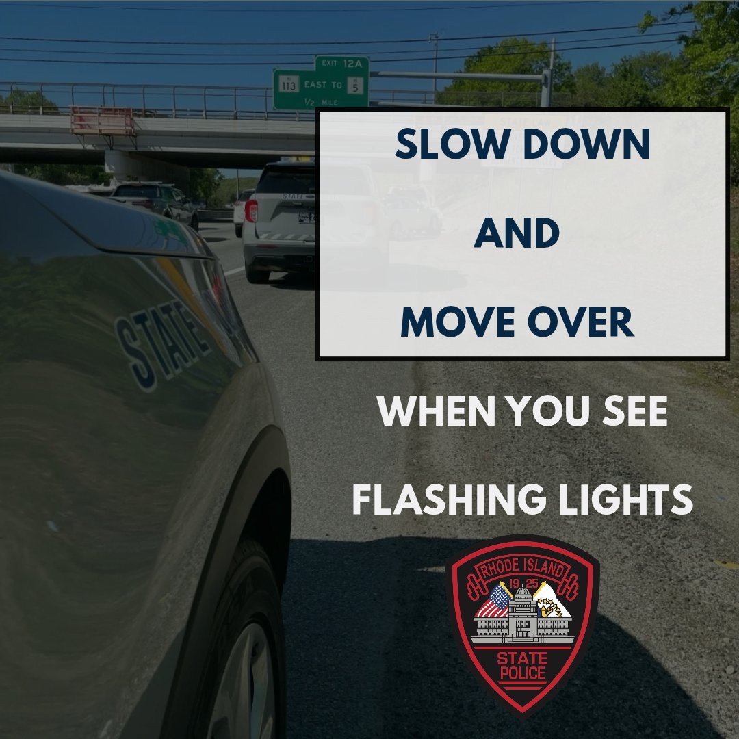RIStatePolice's tweet photo. Keep everyone safe. Slow down and move over when you see lights flashing. #AlwaysThere #MoveOverMonday https://t.co/S8KAi7WiXz