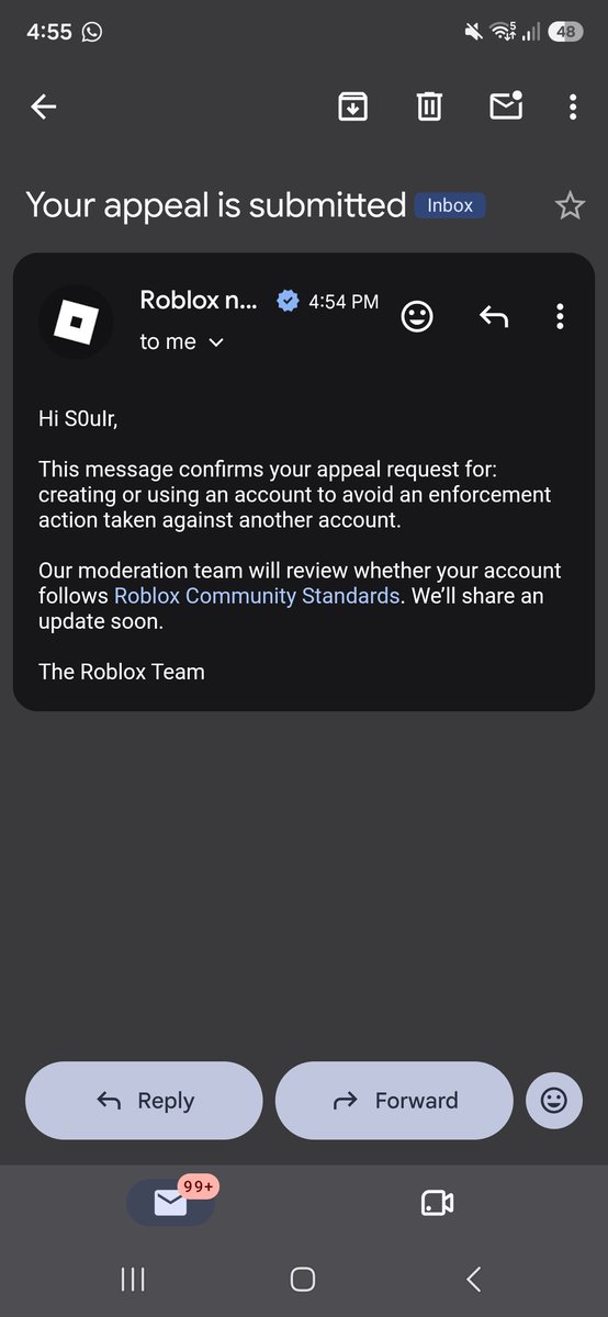 SpinosaurusSun's tweet photo. Ai or real person response? Make your guess.... I'm guessing ai, even tho the ai said it filed a TICKET, I still haven't gotten a TICKET. #falseban #enforcementban @Roblox #roblox https://t.co/pM0H8VqdNu