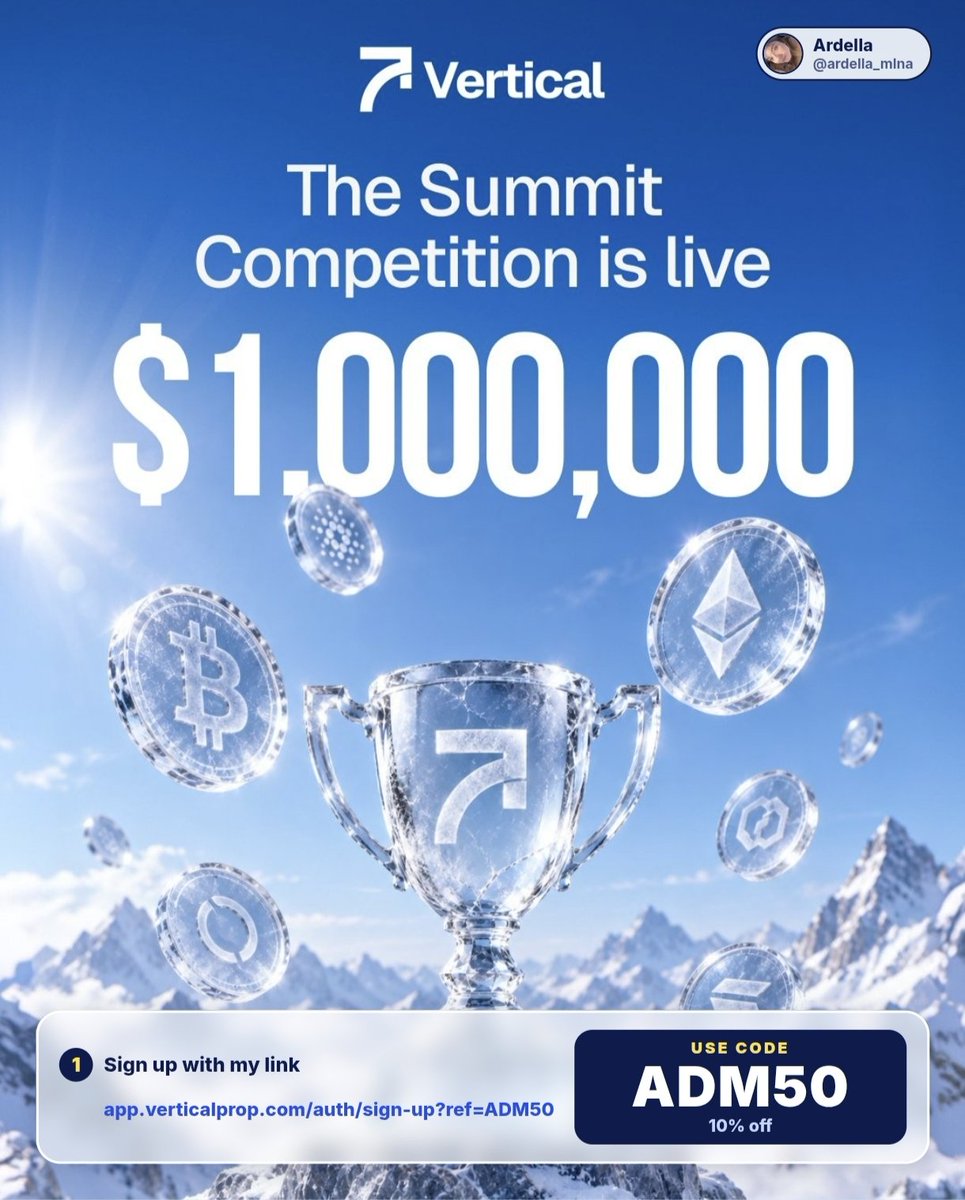 ardella_mlna's tweet photo. 🏔️ @VerticalPropX The Summit Competition is live.

$1,000,000 up for grabs. Time to climb.

Sign up through my link and get set before it kicks off 👇

https://t.co/NtFOdddK5a

Use code ADM50 for 10% off at checkout. https://t.co/gvMctp0gPq