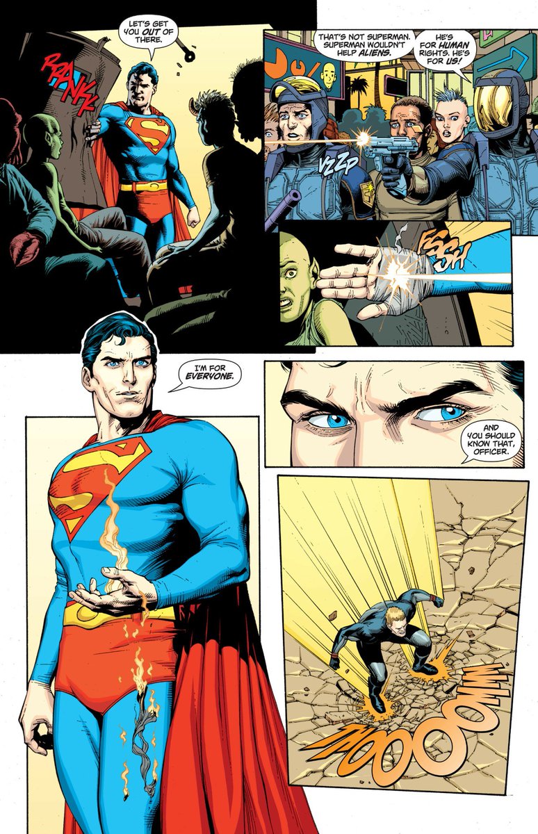 LuthorRepuesto's tweet photo. @hexdak2026 @Luthor1940 1. Si preferís más que le importe su lado humano entonces te gusta Spider-Man, o Billy Batson, porque el personaje real les da importancia a ambos. El de Snyder no prioriza el lado alien, larp larp sahur. 
2. Comic horrible, desactualizado y no canon. Actualiza tu software. https://t.co/qyApj27XBi