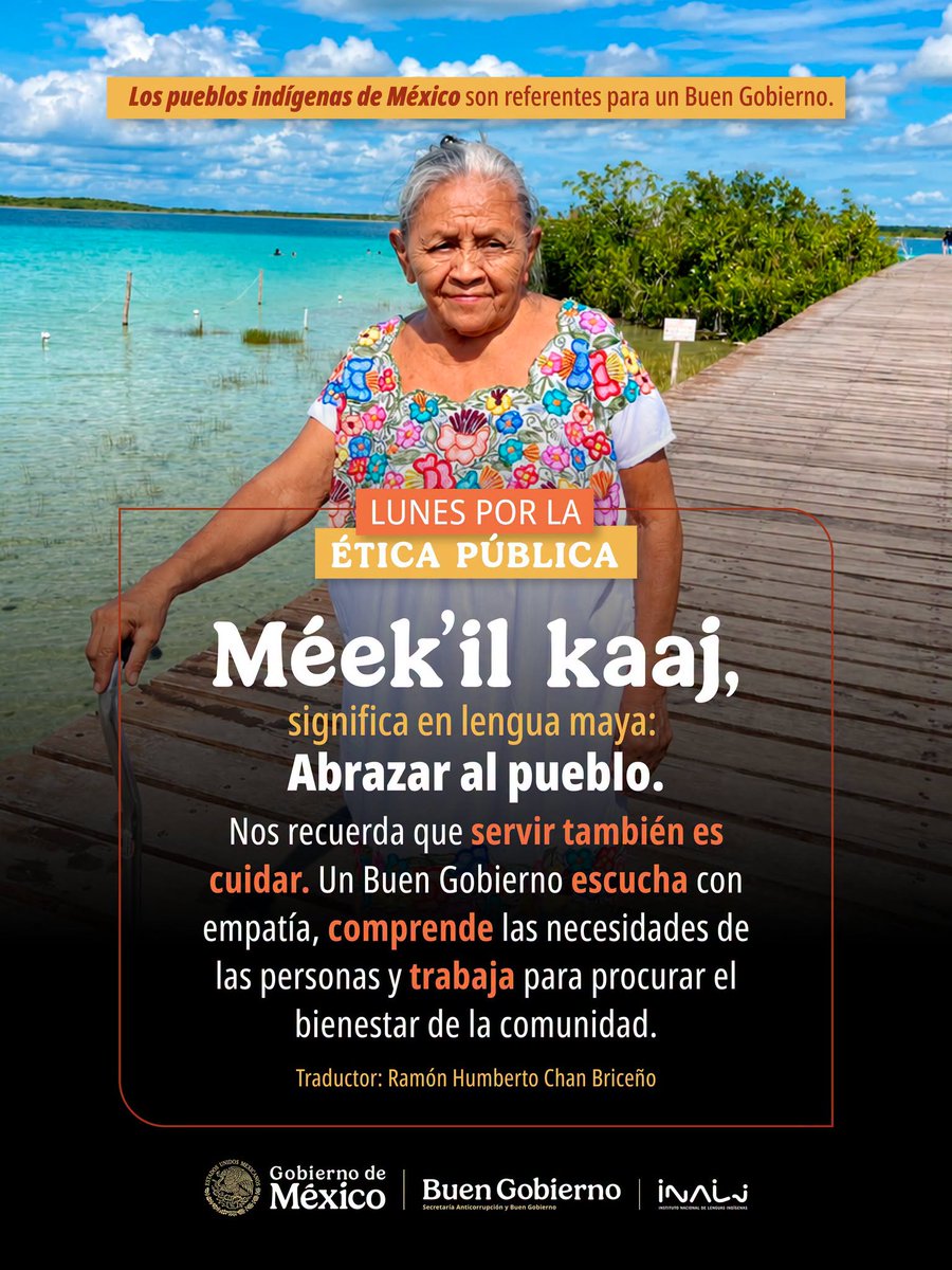 INALIMEXICO's tweet photo. #Compártelo 📢

🗣 Los pueblos indígenas de México nos enseñan que, cuando sumamos esfuerzos, podemos transformar las comunidades y construir un mejor futuro para todas y todos.
✨ Esta semana destacamos la palabra Méeek’il kaaj —"Abrazar al pueblo" en lengua Maayatˡaan (maya). https://t.co/RwFzbIqzmK