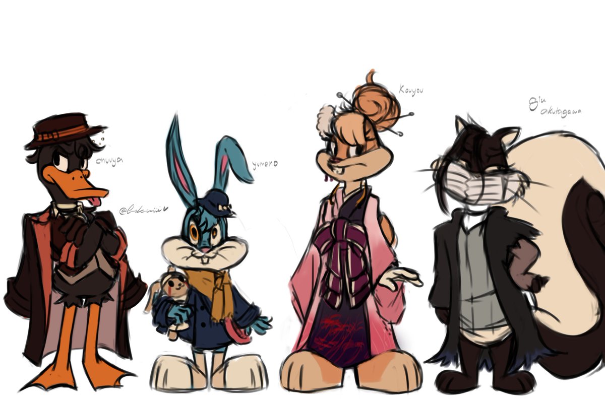 bakiniii's tweet photo. Aún tengo ciertos problemas terminando de encajar a los personajes, pero no les voy a mentir, me estoy divirtiendo muchooo haciendo esto. 

Tal vez los cambie más adelante quien sabe
#baffy #looneytunes #soukoku #bsd https://t.co/tVwqIsfAMm