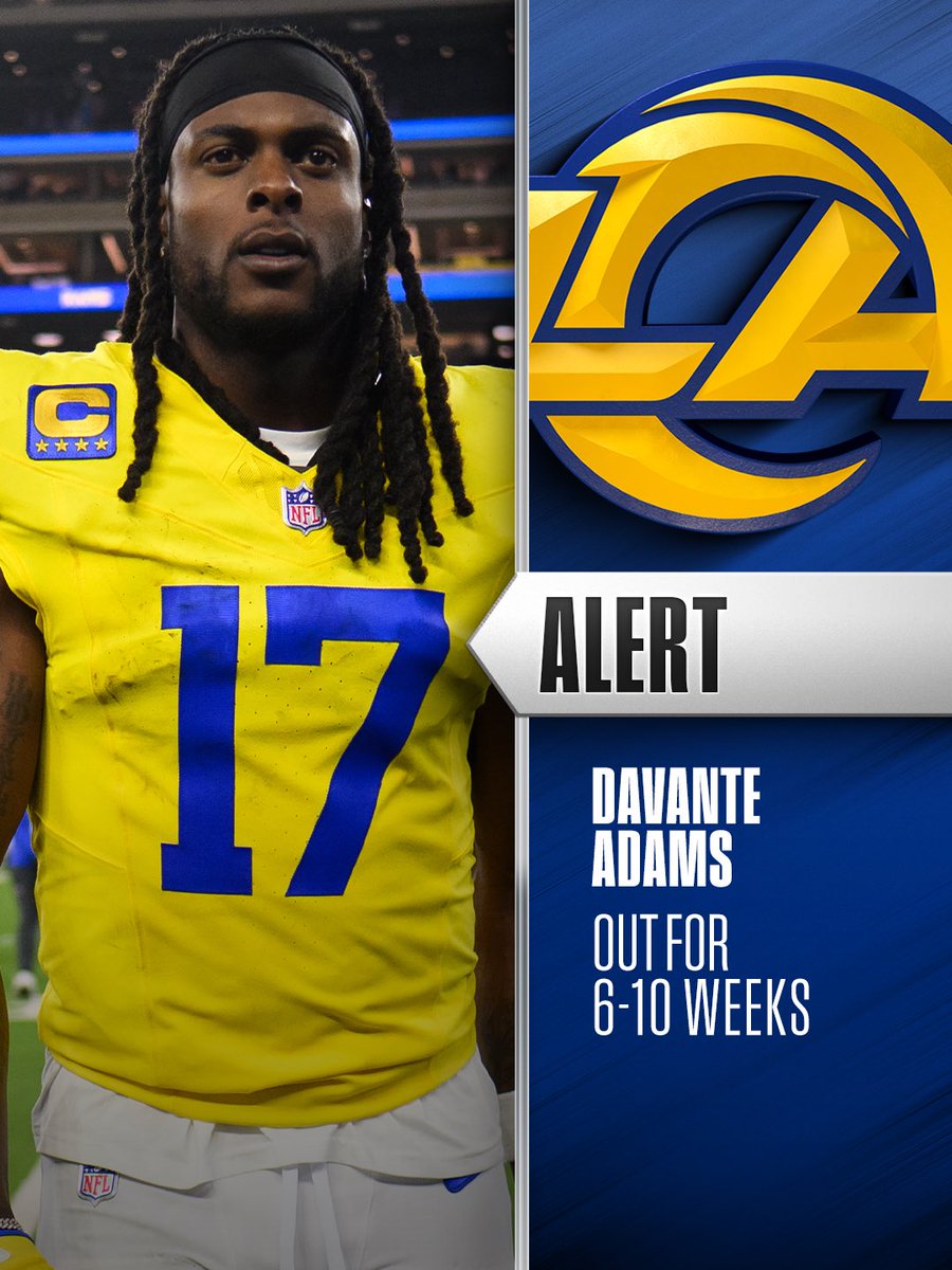NFL's tweet photo. Rams WR Davante Adams (hamstring) out 6-10 weeks. https://t.co/Oek3COiVXc