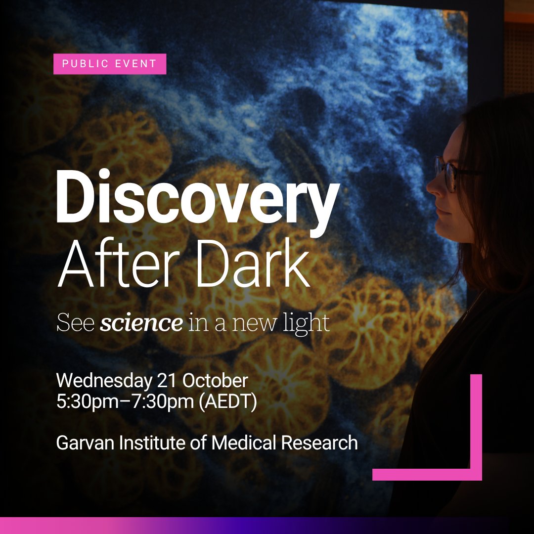 GarvanInstitute's tweet photo. Is discovery driven more by imagination or knowledge? 👀

Tomorrow evening, join us at Garvan for Discovery After Dark: a live debate, our Art of Discovery exhibition, followed by refreshments and canapés.

🔗Limited places remain:
https://t.co/ryayVy5E0g https://t.co/7w2cC5KysE