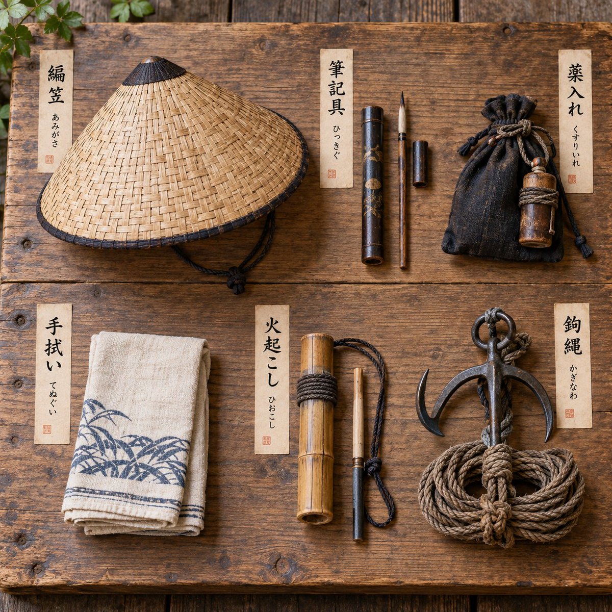 shingendo_shop's tweet photo. 【忍者道具豆知識】

江戸時代の忍術書『正忍記』には「忍び六具」が記されています。

編笠・石筆・薬・三尺手拭・打竹・鉤縄の6種類。

武器ばかりではなく、記録や火起こし、移動などに役立つ道具が中心です。

忍者に必要なのは、戦闘力だけではなかったのです。

※画像はAIです
#忍具 #忍者 https://t.co/efJUOsLOny