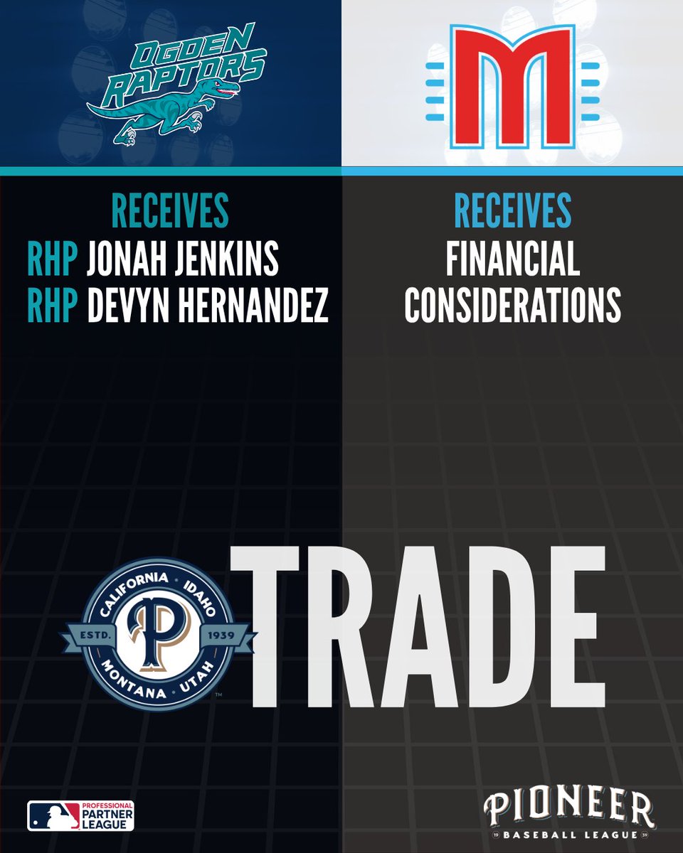 PBL1939's tweet photo. @Mustangs @BoiseHawks @OgdenRaptors 🔄 TRADE ALERT!

@OgdenRaptors and @Mustangs have both made deals with @modroadsters!

Catch up on all the moves around the league ⬇️
https://t.co/iySyLPmSLh https://t.co/oRyPXpUPGz