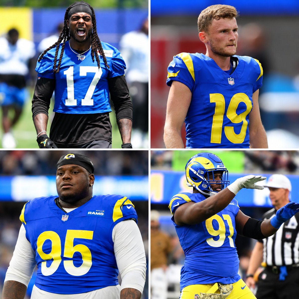 MySportsUpdate's tweet photo. Full #Rams injuries from Week 6:

- WR Davante Adams - ruptured hamstring, out 6-10 weeks

- DT Kobie Turner - groin, out 4-6 weeks

- DT Poona Ford - ruptured triceps, out for season

- K Blake Grupe - torn ACL, out for season

Also: Myles Garrett isn't ready to come back and is still on IR.