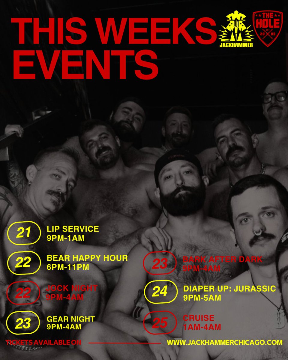 Jackhammer_Chgo's tweet photo. This week is heating up to become a fun weekend out!!

Check out our events for this week at Jackhammer &amp; The Hole!

Hope to see you there! https://t.co/suTHpDN6ca