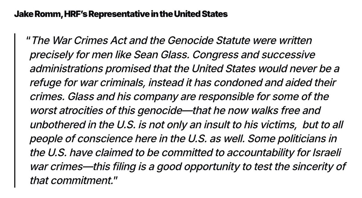 jake_romm's tweet photo. I call on all elected officials who have professed to care about accountability for Hind Rajab's murder and for other crimes against the Palestinian people to support our filing, pressure the DOJ to initiate an investigation/prosecution, and to pass the Justice for Hind Rajab Act https://t.co/6yUvlL1uoA