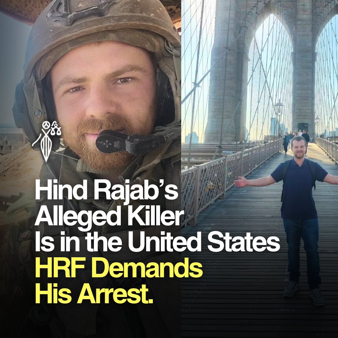 HindRFoundation's tweet photo. 🇺🇸🚨 The #HindRajabFoundation has filed an urgent request with the U.S. Department of Justice, demanding the immediate investigation, arrest, and prosecution of Sean Glass, currently present in the United States. Glass commanded the Israeli unit implicated in Hind Rajab's murder. HRF's investigation places the 52nd Battalion—including Glass and his Vampire Empire Company—near her vehicle during the killing. Today, Glass walks free in the U.S.

➡️ More → https://t.co/11GS2Q8qkm