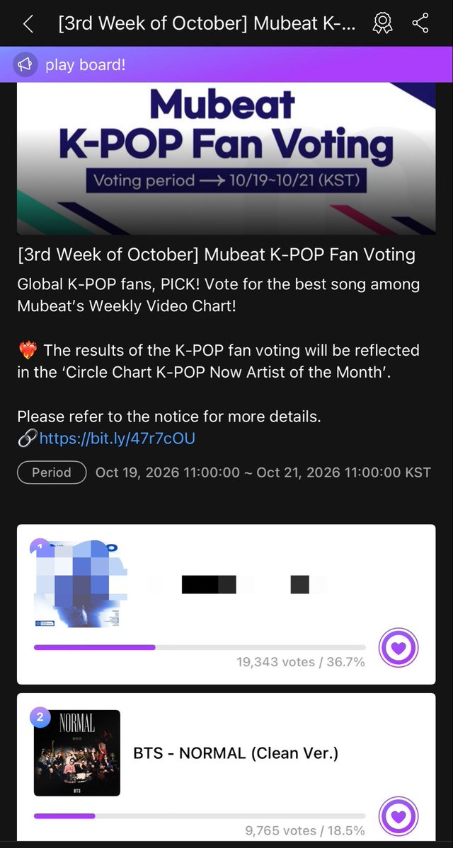 n0t7withyou's tweet photo. Mubeat has for you the below votes:
💜 With “heartbeats” Normal is currently on 2nd place
🎫 ASEA group of the month (you collect tickets separately) currently 9% lead for bangtan https://t.co/jY9pJhZuhn
