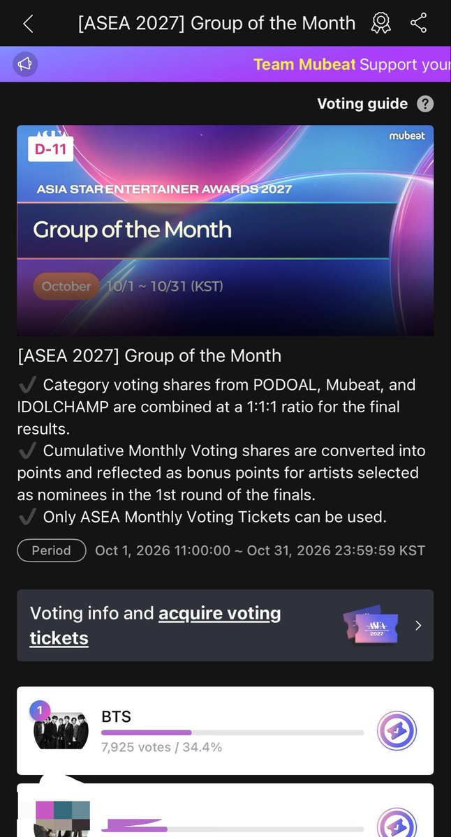 n0t7withyou's tweet photo. Mubeat has for you the below votes:
💜 With “heartbeats” Normal is currently on 2nd place
🎫 ASEA group of the month (you collect tickets separately) currently 9% lead for bangtan https://t.co/jY9pJhZuhn