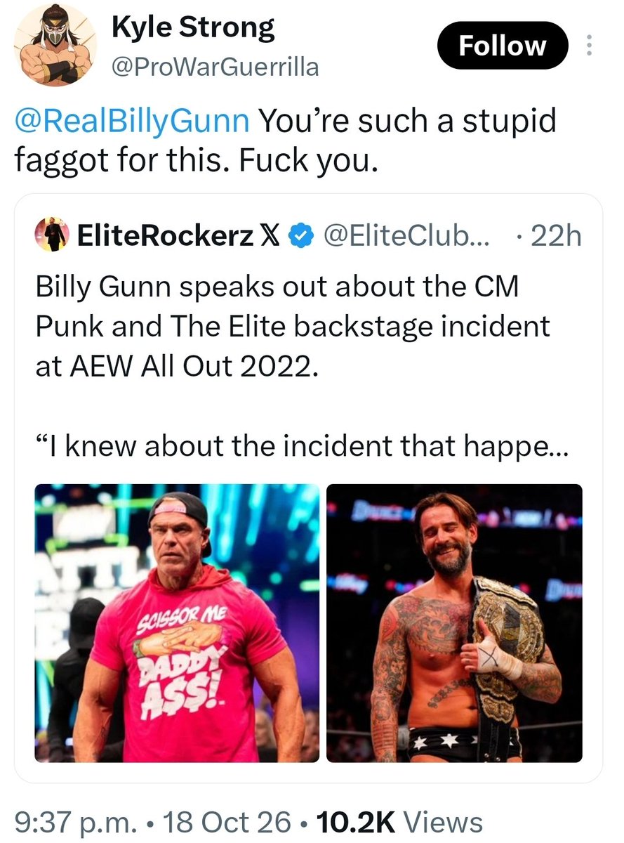 AEWNeckbeard's tweet photo. Billy Gunn triggering sickos is the funniest thing today. He should tell Kyle to suck it 🤣🤣 https://t.co/TohgELJTeF