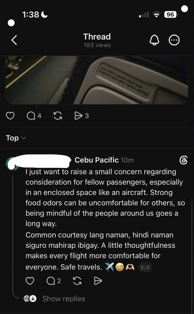 sarcastic_ph8's tweet photo. Super petty naman talaga ni ateh? Sobrang liit na bagay, big deal sayo? FYI, airlines serve different kinds of food, including fish, beef, and pork, and some even sell cup noodles. So bakit kailangang mag-inaso? Daming entitled na ngayon sa social media, mga iyakin naman pag binalikan. Tsee!