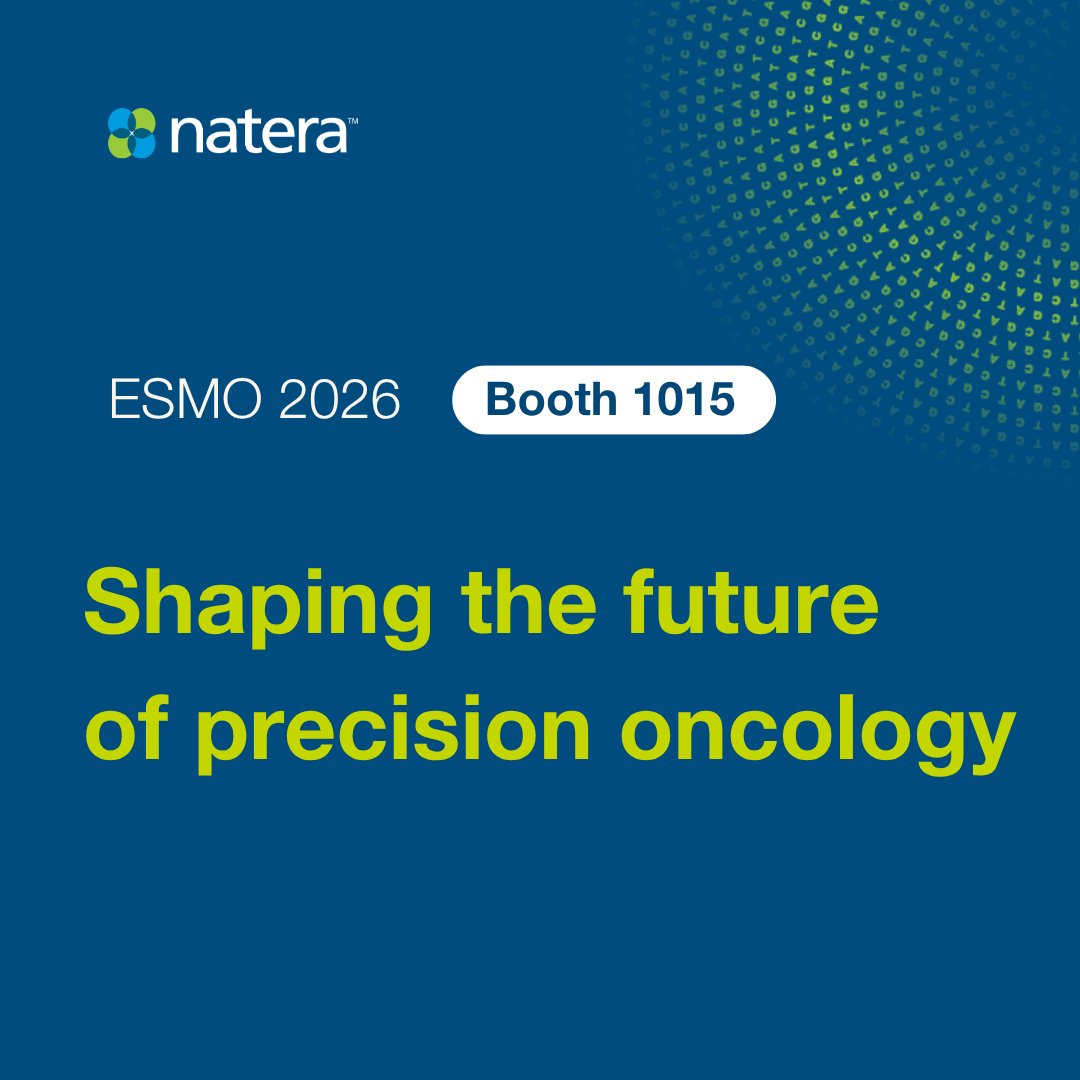 NateraGenetics's tweet photo. At this year’s European Society for Medical Oncology (ESMO) Annual Congress, we’re sharing exciting progress in precision oncology. Twenty abstracts, including four rapid oral presentations, feature Natera technology across multiple tumor types and treatment modalities.

Learn more about our expanding diagnostics portfolio on our website and connect with us at booth 1015 during the meeting. 

https://t.co/qpBnBJZO2K

#ESMO26 @myESMO