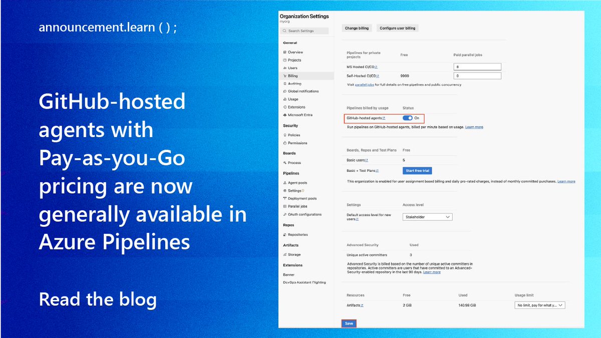 AzureDevOps's tweet photo. 🏎️ CI/CD, but choose your horsepower.
GitHub-hosted agents + PAYG are GA in Azure Pipelines! 🎉 🍎 Apple silicon 🐧 Linux 🪟 Windows ⚡ Bigger compute 💰 Per-minute billing
Build big. Pay for runtime. 🚀
Read 👉 https://t.co/em4WBCWjmv https://t.co/jNjXWqXMib