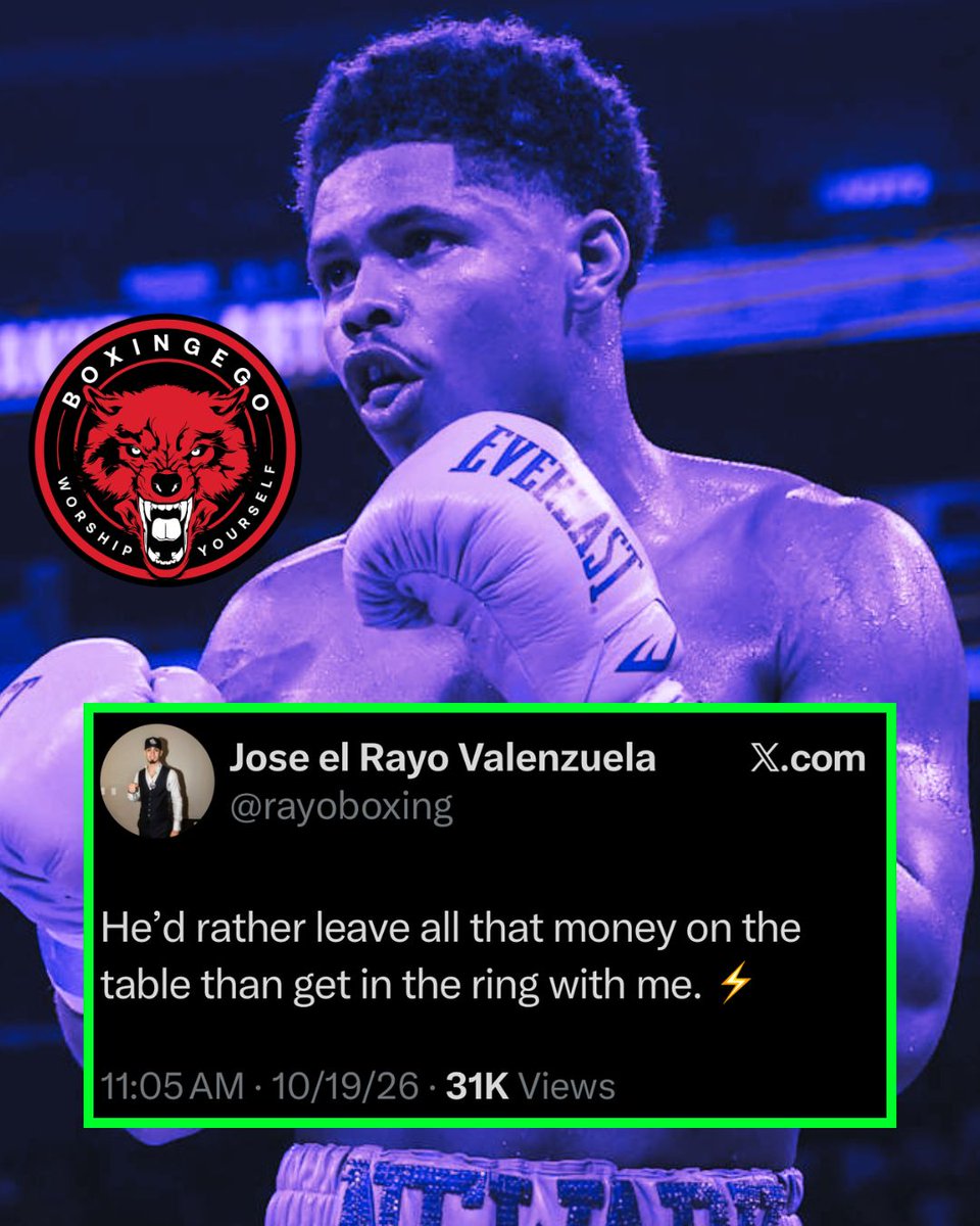 Boxingego's tweet photo. El Rayo (Jose Valenzuela) responds to Shakur Stevenson’s Zuffa departure before he ever fought for the promotion… after Stevenson requested his release. #Boxing #ZuffaBoxing #ElRayo #ShakurStevenson https://t.co/MtXekcfloy